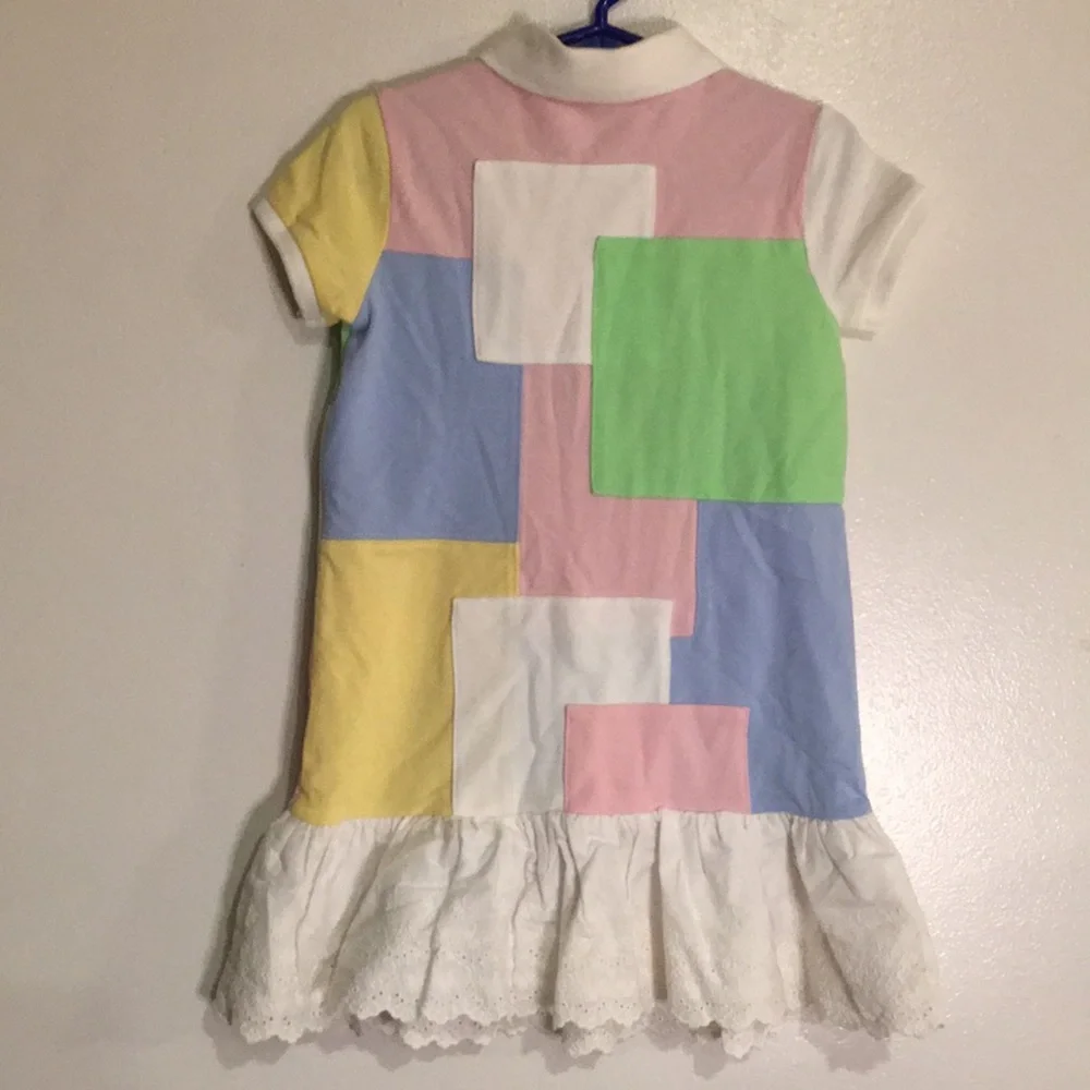 Ralph Lauren Polo Patch work Dress Size 5 NEW Light Colors Eyelet Lace hem Cute - Picture 7 of 8